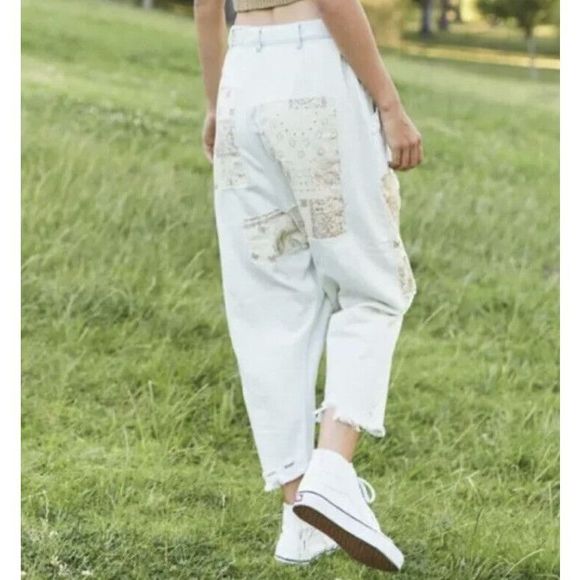 Free People North Star Patched Harem Jeans Size 26 - Picture 3 of 7